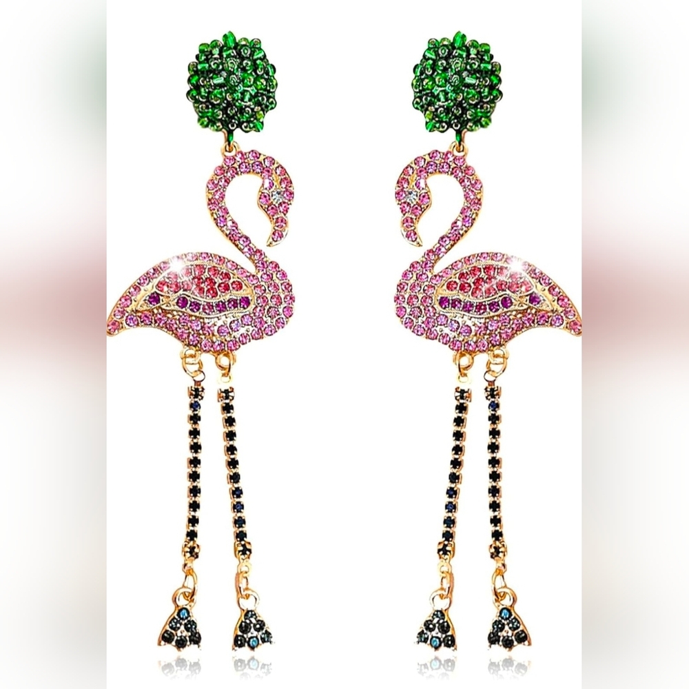 Restocked!  "Lisea"  Rhinestone Flamingo Drop Earrings Stud Earrings